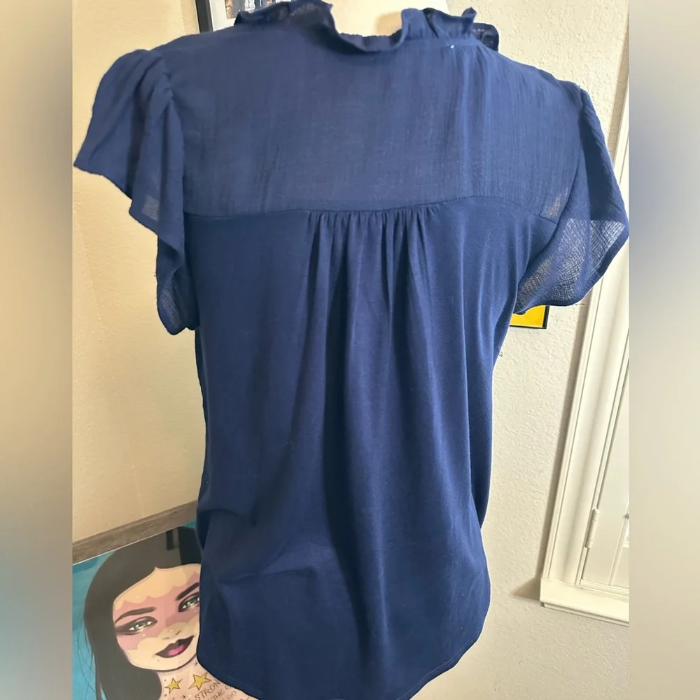 flower & feather Embroidered Navy Blue Women's Top lace - Picture 5 of 7